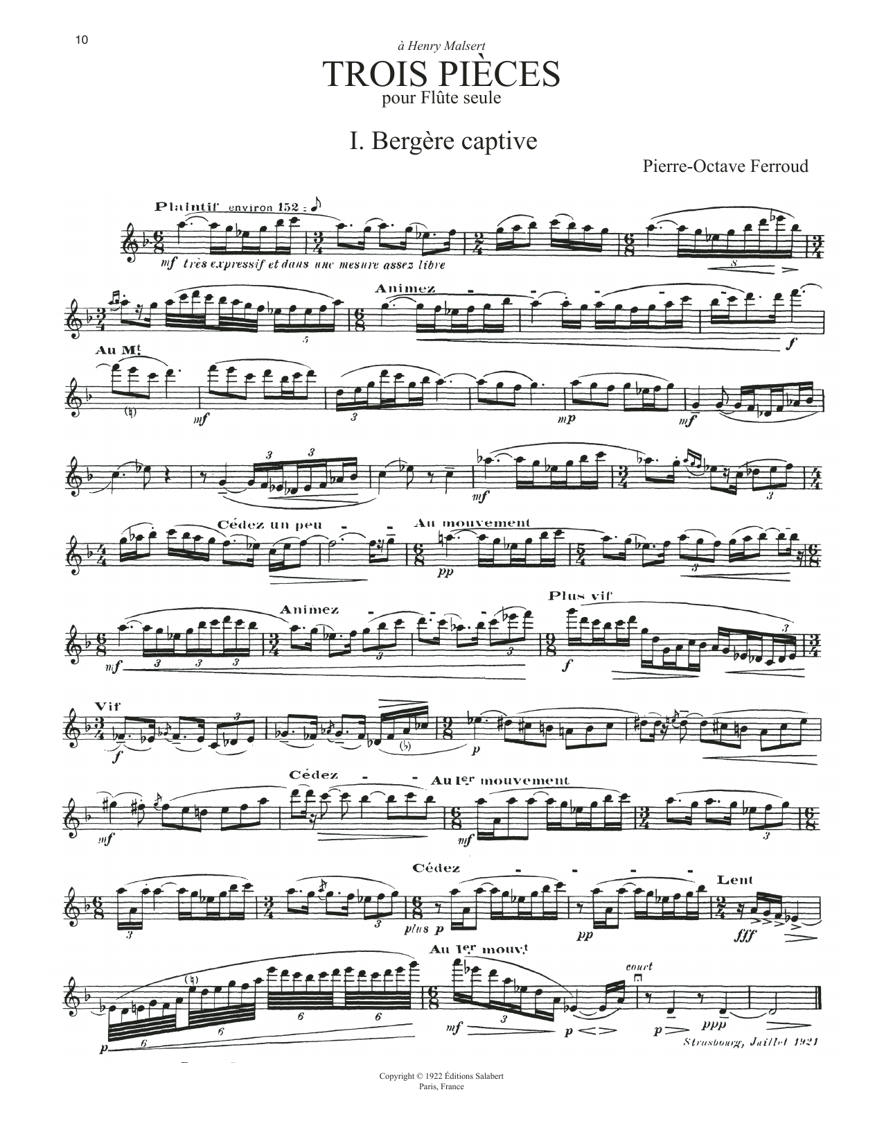 Pierre-Octave Ferroud 3 Pieces Sheet Music Notes & Chords for Flute Solo - Download or Print PDF