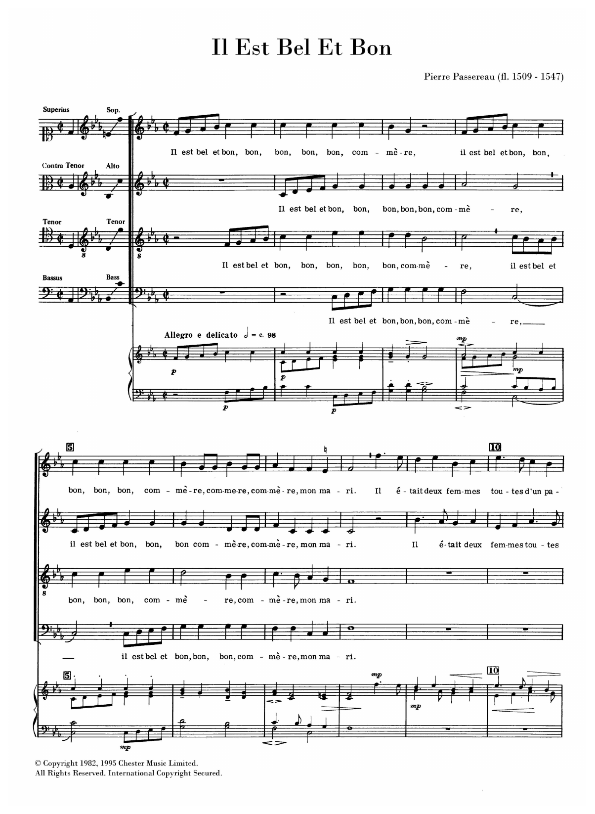 Pierre Passereau Il Est Bel Et Bon Sheet Music Notes & Chords for SATB Choir - Download or Print PDF