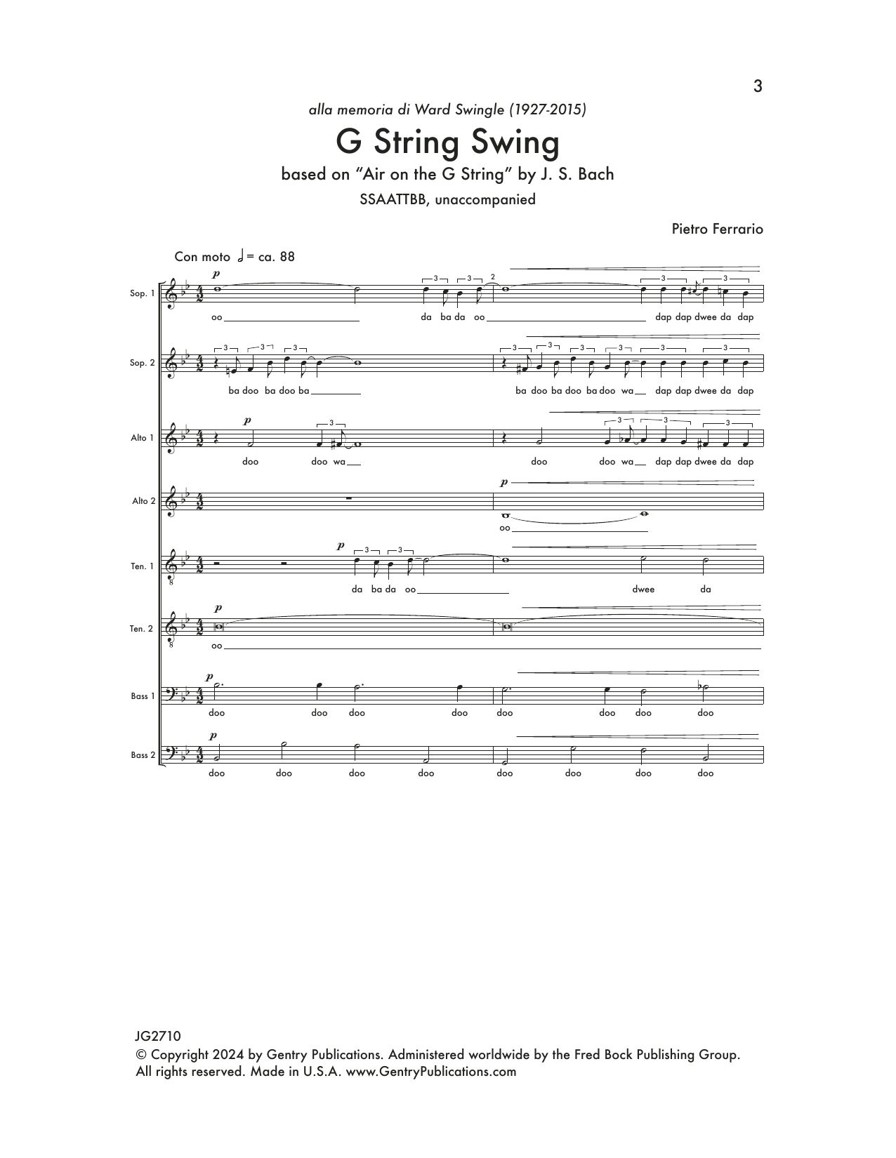 Pietro Ferrario G String Swing Sheet Music Notes & Chords for SATB Choir - Download or Print PDF