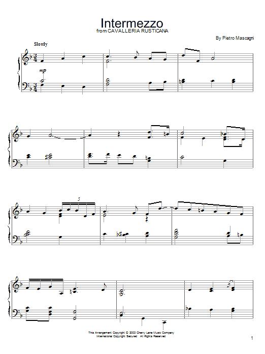 Pietro Mascagni Intermezzo Sheet Music Notes & Chords for Easy Piano - Download or Print PDF