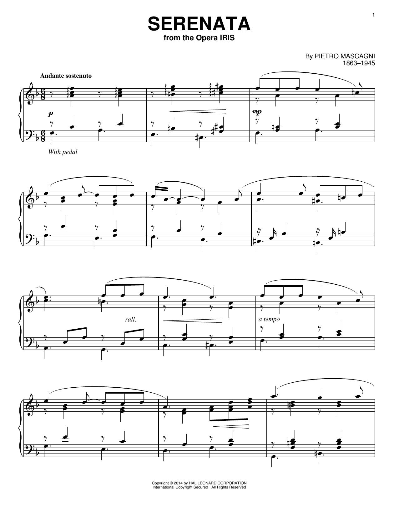 Pietro Mascagni Serenata Sheet Music Notes & Chords for Piano - Download or Print PDF