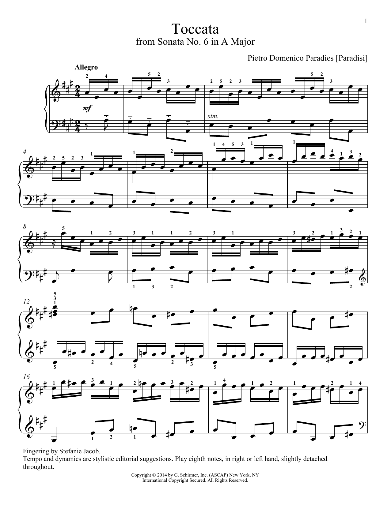 Pietro Paradies [Paradisi] Toccata Sheet Music Notes & Chords for Piano - Download or Print PDF