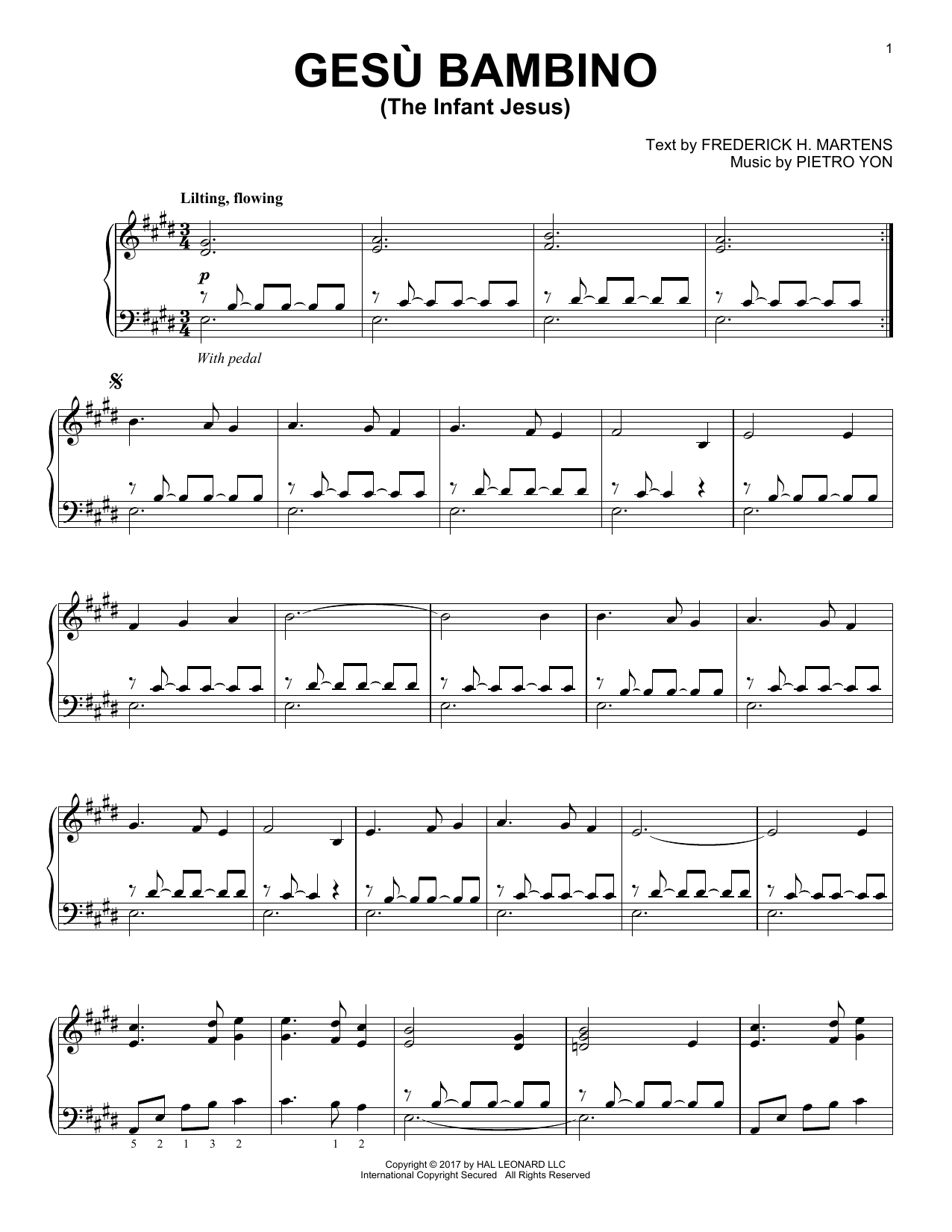 Pietro Yon Gesu Bambino (The Infant Jesus) Sheet Music Notes & Chords for Piano - Download or Print PDF