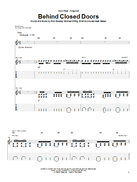Pillar Behind Closed Doors Sheet Music Notes & Chords for Guitar Tab - Download or Print PDF
