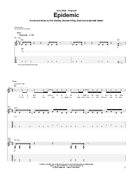 Pillar Epidemic Sheet Music Notes & Chords for Guitar Tab - Download or Print PDF