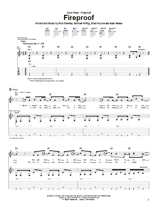 Pillar Fireproof Sheet Music Notes & Chords for Guitar Tab - Download or Print PDF