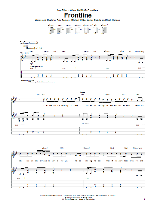 Pillar Frontline Sheet Music Notes & Chords for Guitar Tab - Download or Print PDF