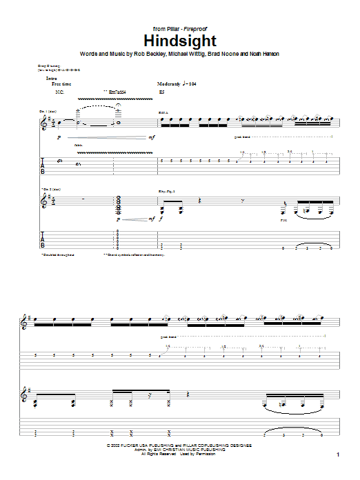 Pillar Hindsight Sheet Music Notes & Chords for Guitar Tab - Download or Print PDF