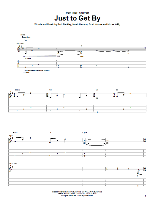 Pillar Just To Get By Sheet Music Notes & Chords for Guitar Tab - Download or Print PDF