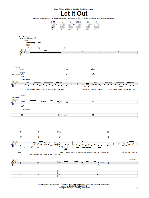 Pillar Let It Out Sheet Music Notes & Chords for Guitar Tab - Download or Print PDF