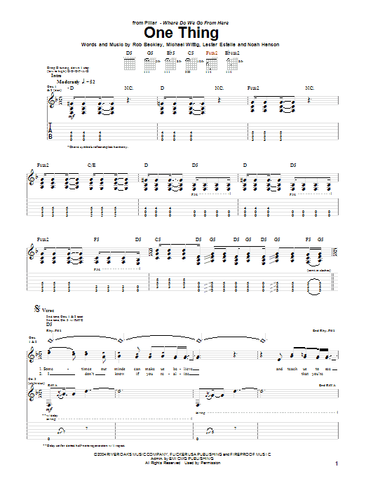 Pillar One Thing Sheet Music Notes & Chords for Guitar Tab - Download or Print PDF