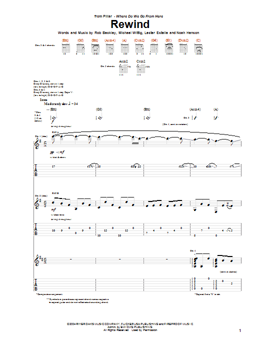 Pillar Rewind Sheet Music Notes & Chords for Guitar Tab - Download or Print PDF