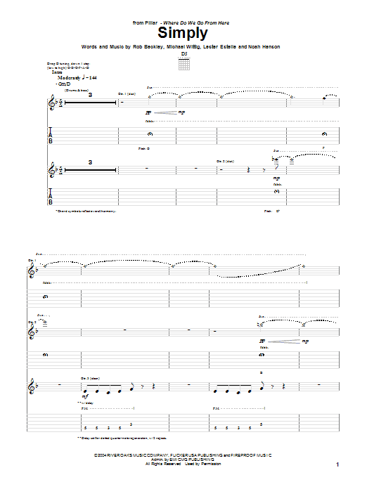 Pillar Simply Sheet Music Notes & Chords for Guitar Tab - Download or Print PDF