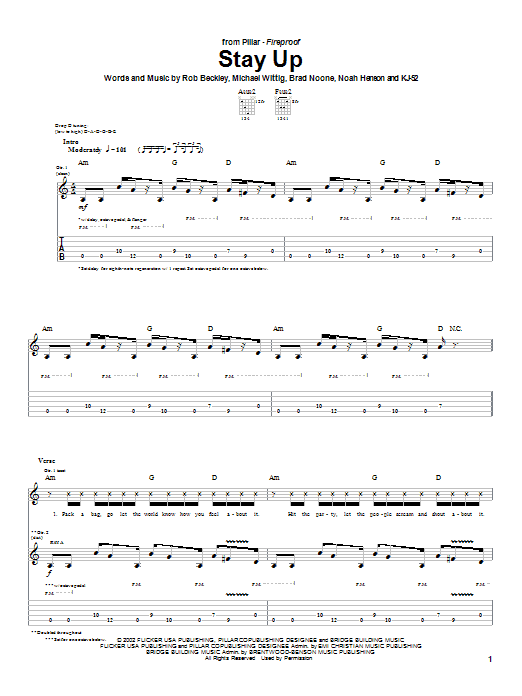 Pillar Stay Up Sheet Music Notes & Chords for Guitar Tab - Download or Print PDF