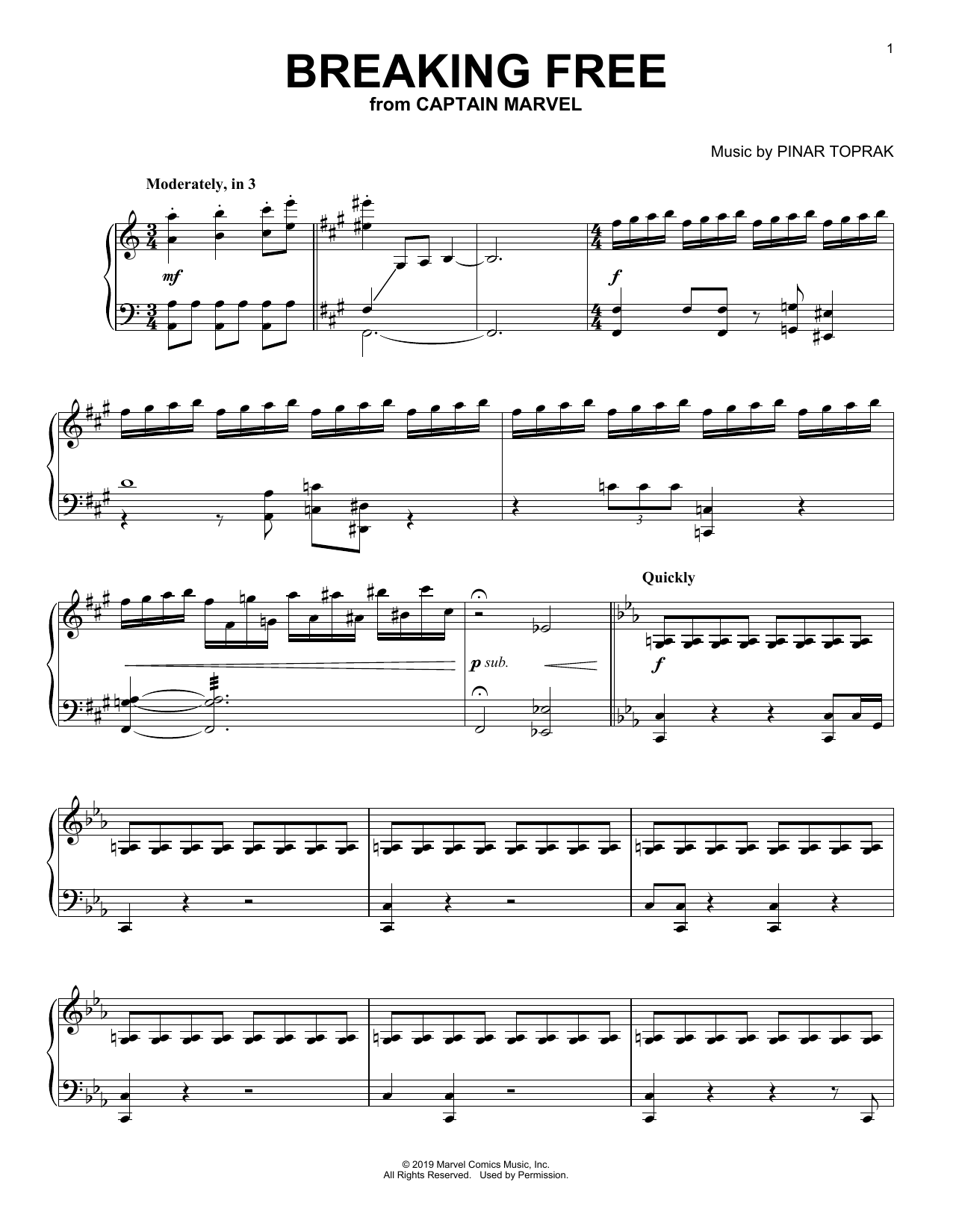 Pinar Toprak Breaking Free (from Captain Marvel) Sheet Music Notes & Chords for Piano Solo - Download or Print PDF