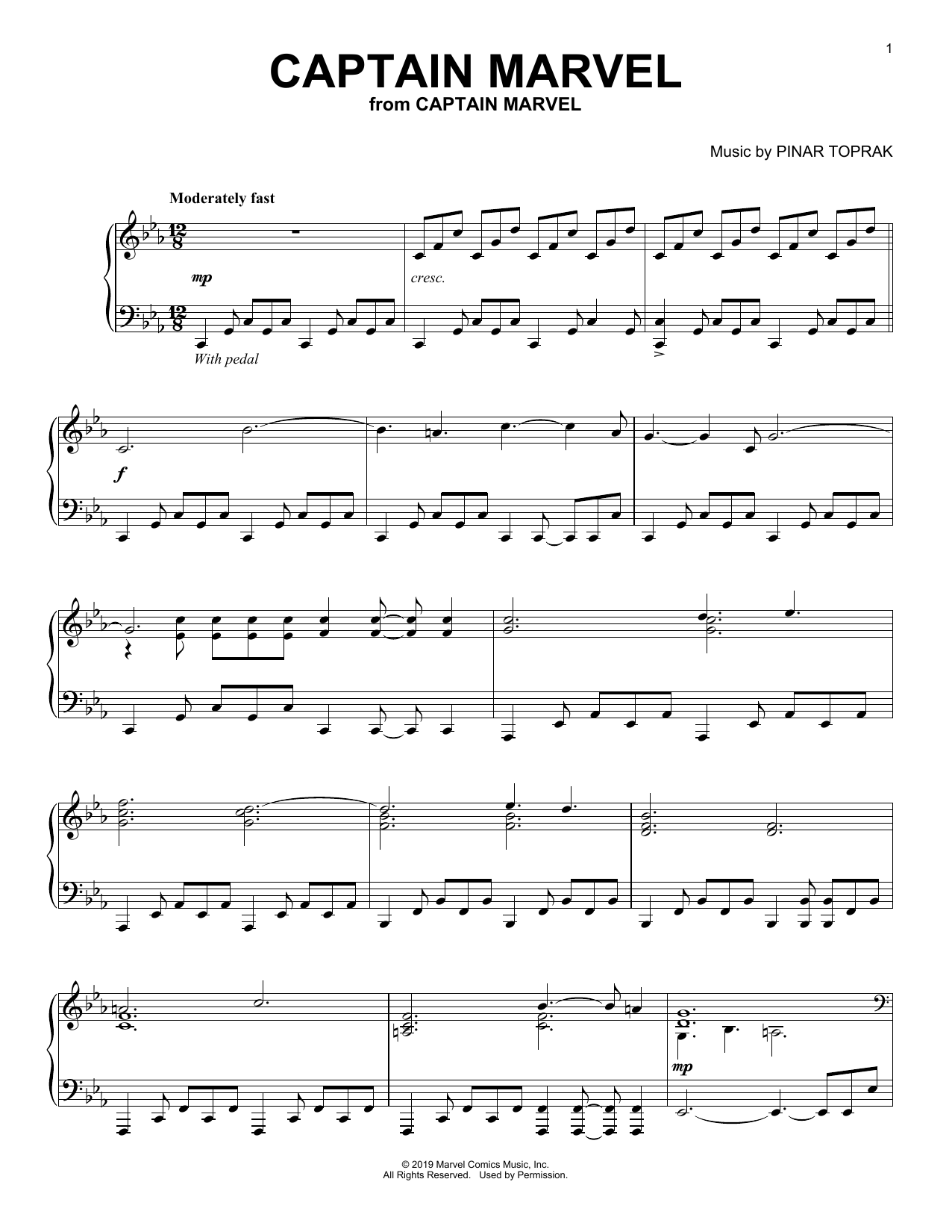 Pinar Toprak Captain Marvel Sheet Music Notes & Chords for Piano Solo - Download or Print PDF