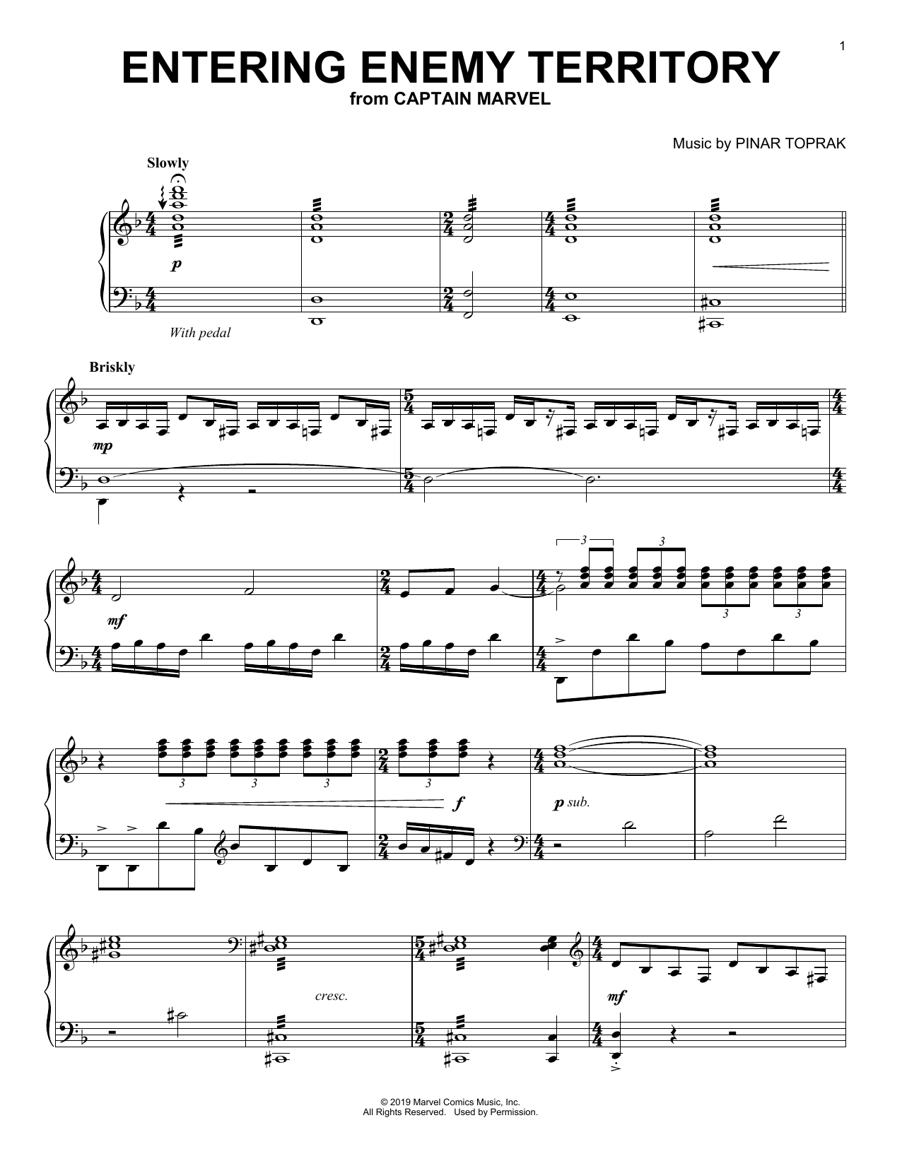 Pinar Toprak Entering Enemy Territory (from Captain Marvel) Sheet Music Notes & Chords for Piano Solo - Download or Print PDF