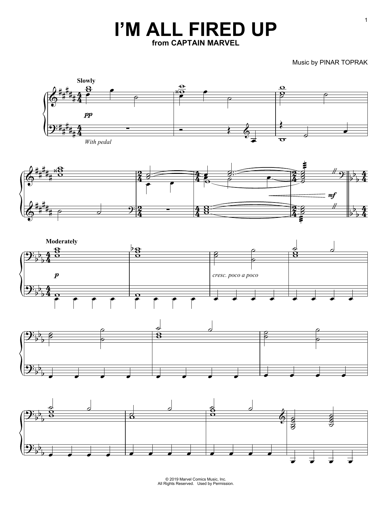 Pinar Toprak I'm All Fired Up (from Captain Marvel) Sheet Music Notes & Chords for Piano Solo - Download or Print PDF