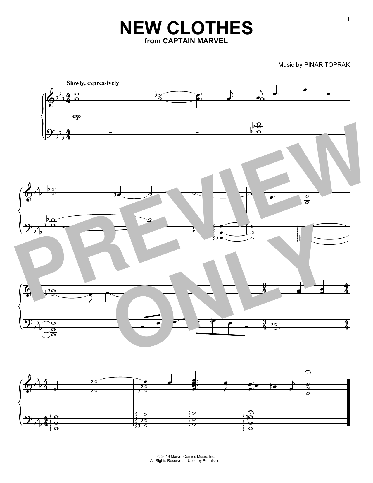 Pinar Toprak New Clothes (from Captain Marvel) Sheet Music Notes & Chords for Piano Solo - Download or Print PDF