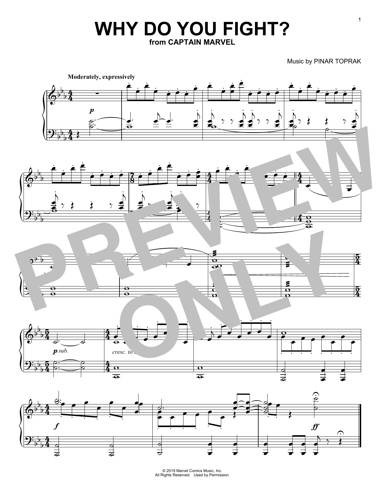 Pinar Toprak Why Do You Fight? (from Captain Marvel) Sheet Music Notes & Chords for Piano Solo - Download or Print PDF