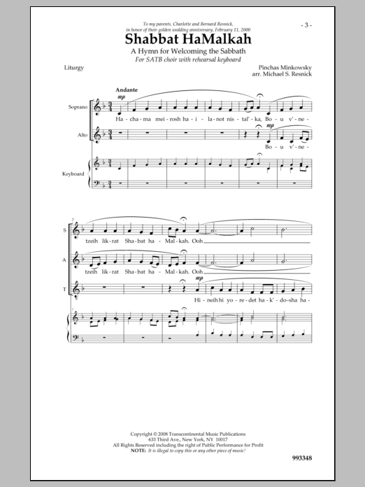Pinchas Minkowsky Shabbat Hamalka Sheet Music Notes & Chords for Choral - Download or Print PDF
