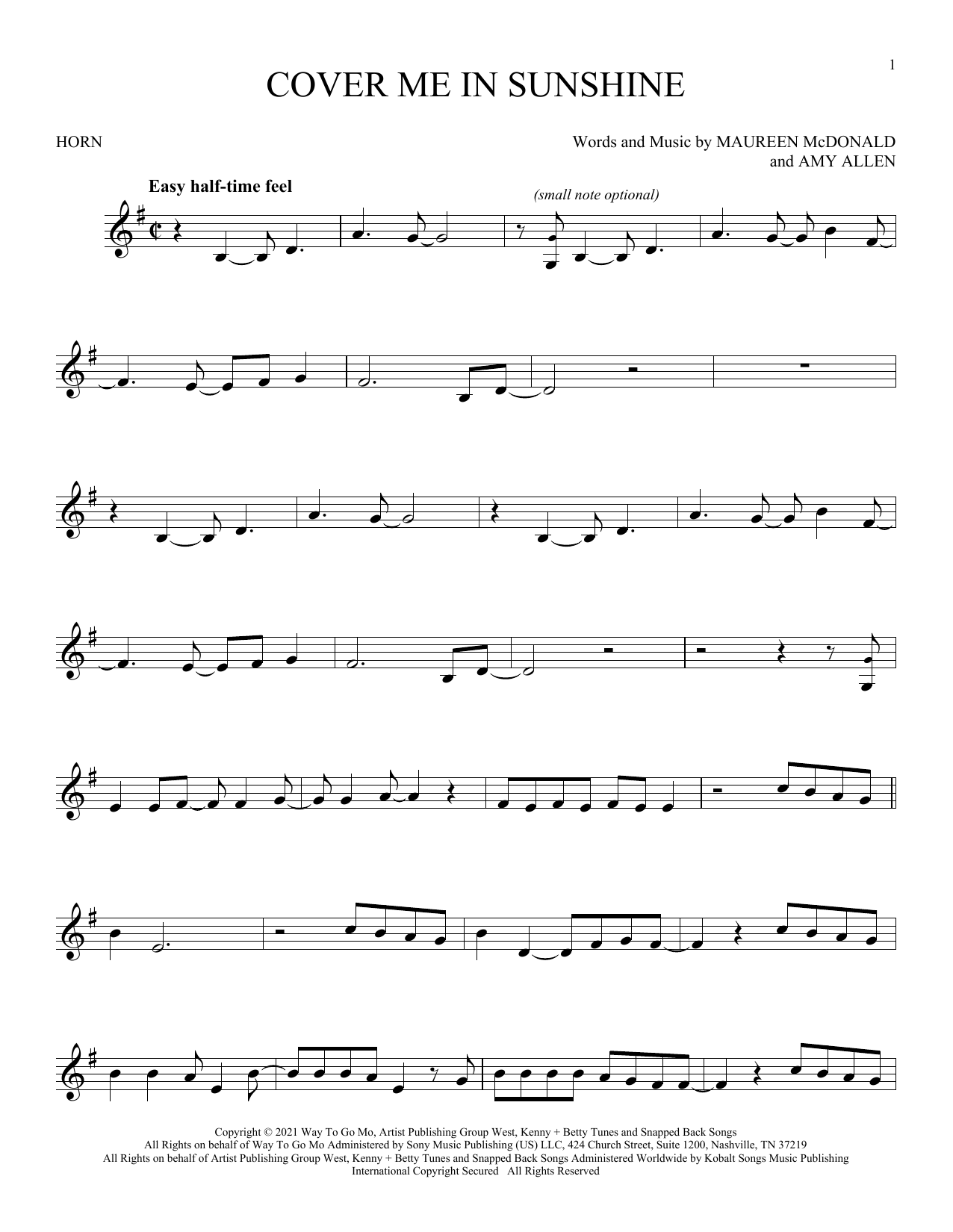 Pink And Willow Sage Hart Cover Me In Sunshine Sheet Music Notes & Chords for Tenor Sax Solo - Download or Print PDF Pink And Willow Sage Hart Cover Me In Sunshine Sheet Music Notes & Chords for Tenor Sax Solo - Download or Print PDF