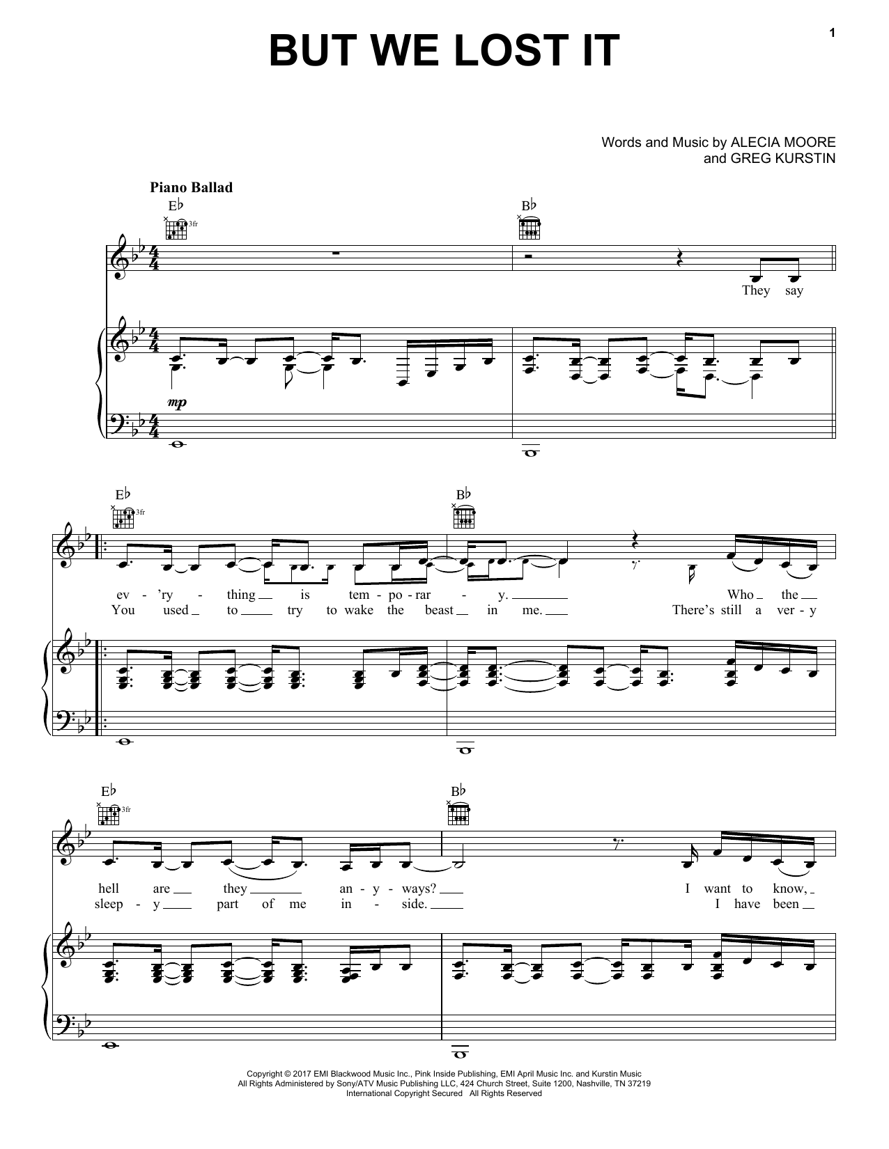 Pink But We Lost It Sheet Music Notes & Chords for Piano, Vocal & Guitar (Right-Hand Melody) - Download or Print PDF