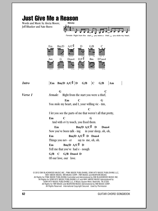 Pink featuring Nate Ruess Just Give Me A Reason Sheet Music Notes & Chords for Piano (Big Notes) - Download or Print PDF