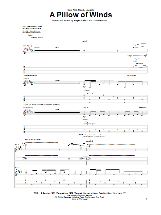 Pink Floyd A Pillow Of Winds Sheet Music Notes & Chords for Lyrics & Chords - Download or Print PDF