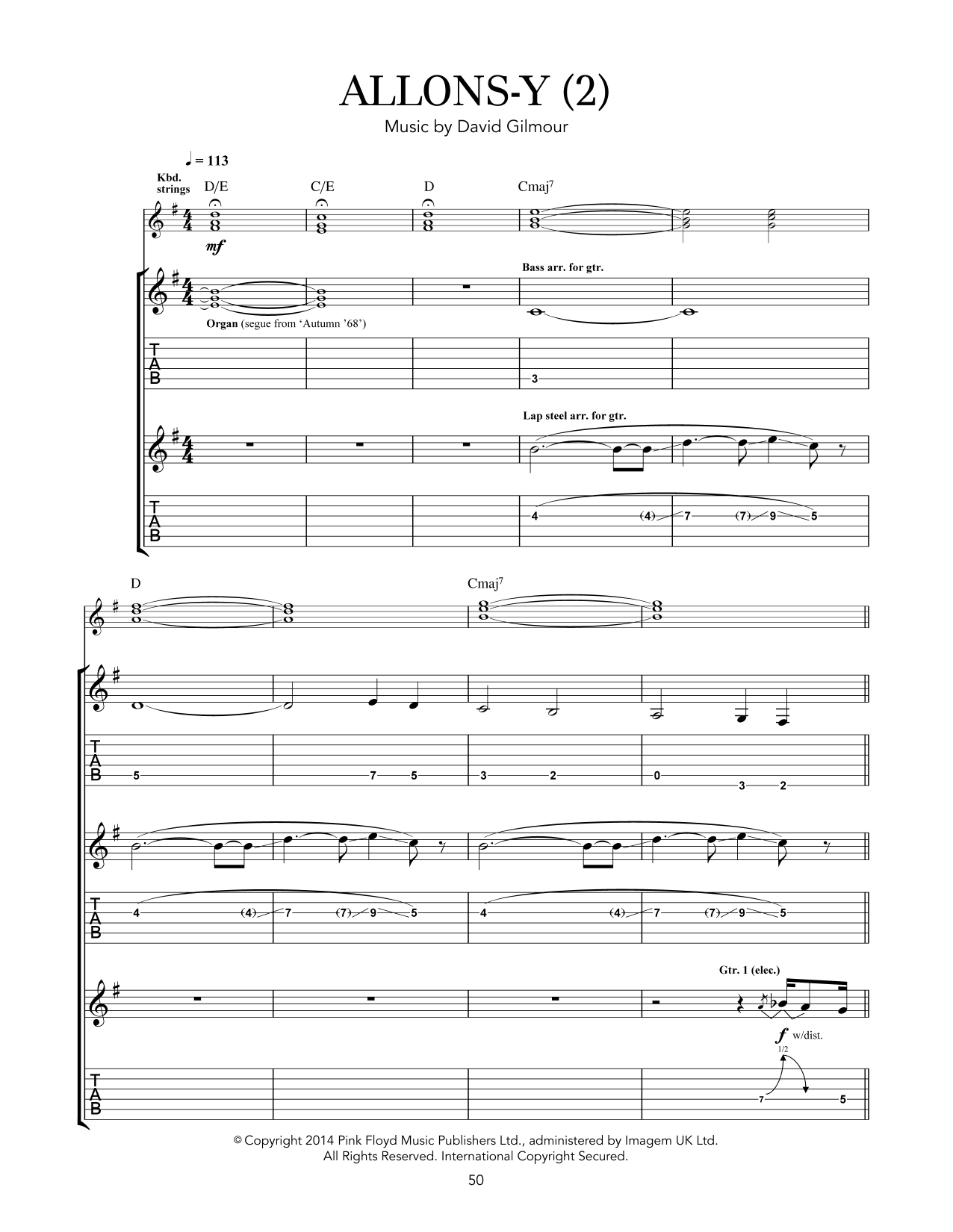 Pink Floyd Allons Y (2) Sheet Music Notes & Chords for Guitar Tab - Download or Print PDF