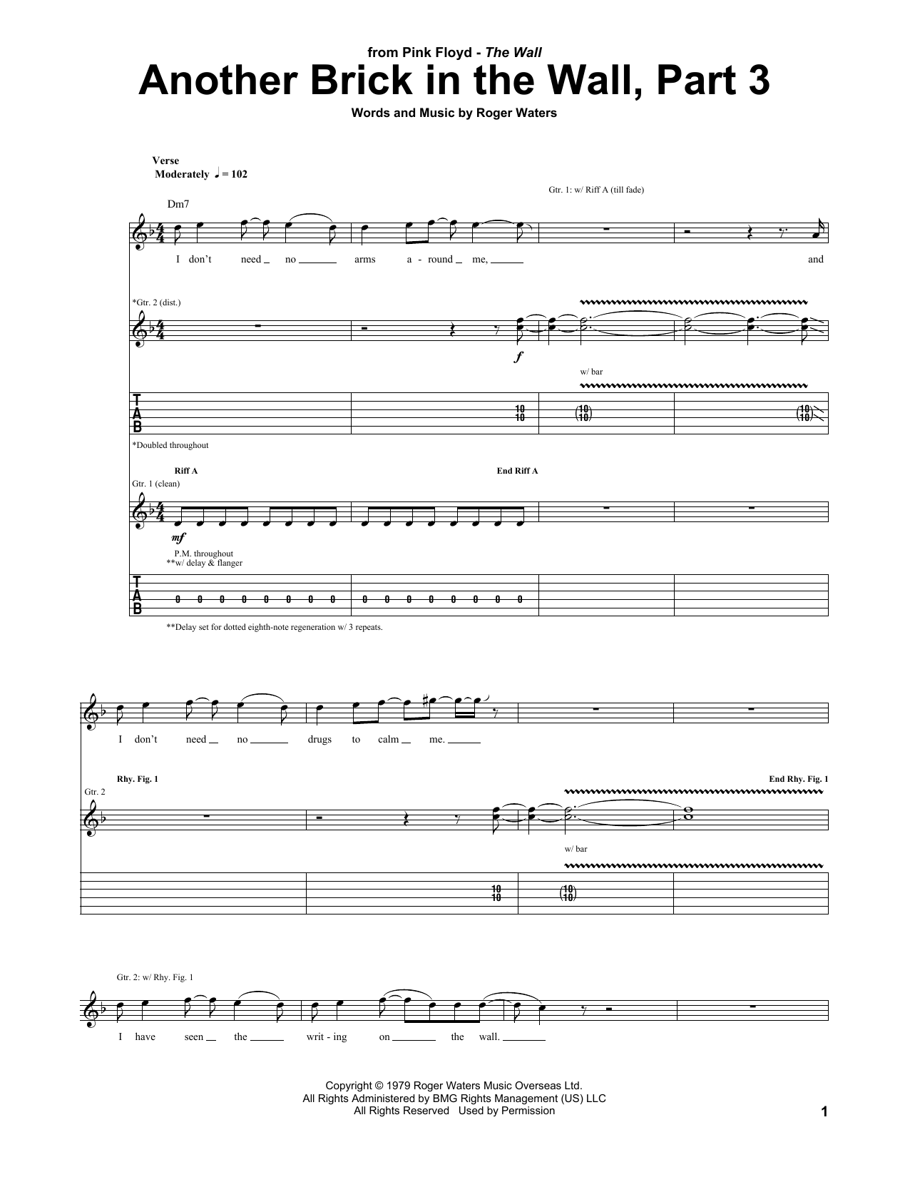 Pink Floyd Another Brick In The Wall, Part 3 Sheet Music Notes & Chords for Guitar Tab - Download or Print PDF