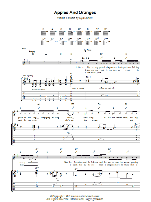 Pink Floyd Apples And Oranges Sheet Music Notes & Chords for Guitar Tab - Download or Print PDF