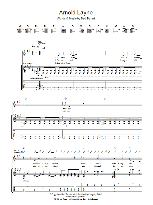 Pink Floyd Arnold Layne Sheet Music Notes & Chords for Guitar Tab - Download or Print PDF