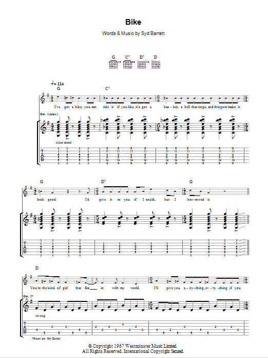 Pink Floyd Bike Sheet Music Notes & Chords for Guitar Tab - Download or Print PDF
