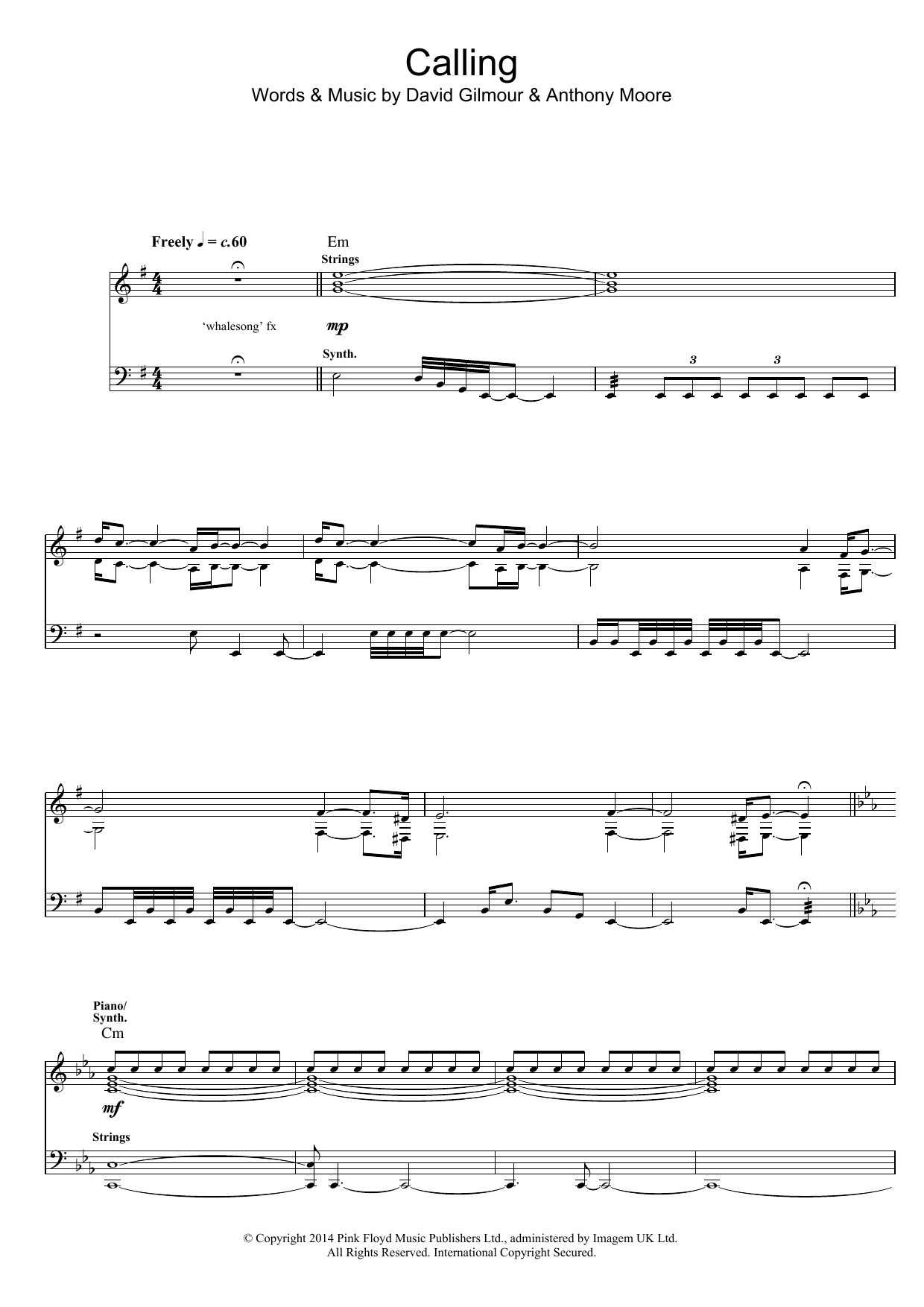 Pink Floyd Calling Sheet Music Notes & Chords for Guitar Tab - Download or Print PDF