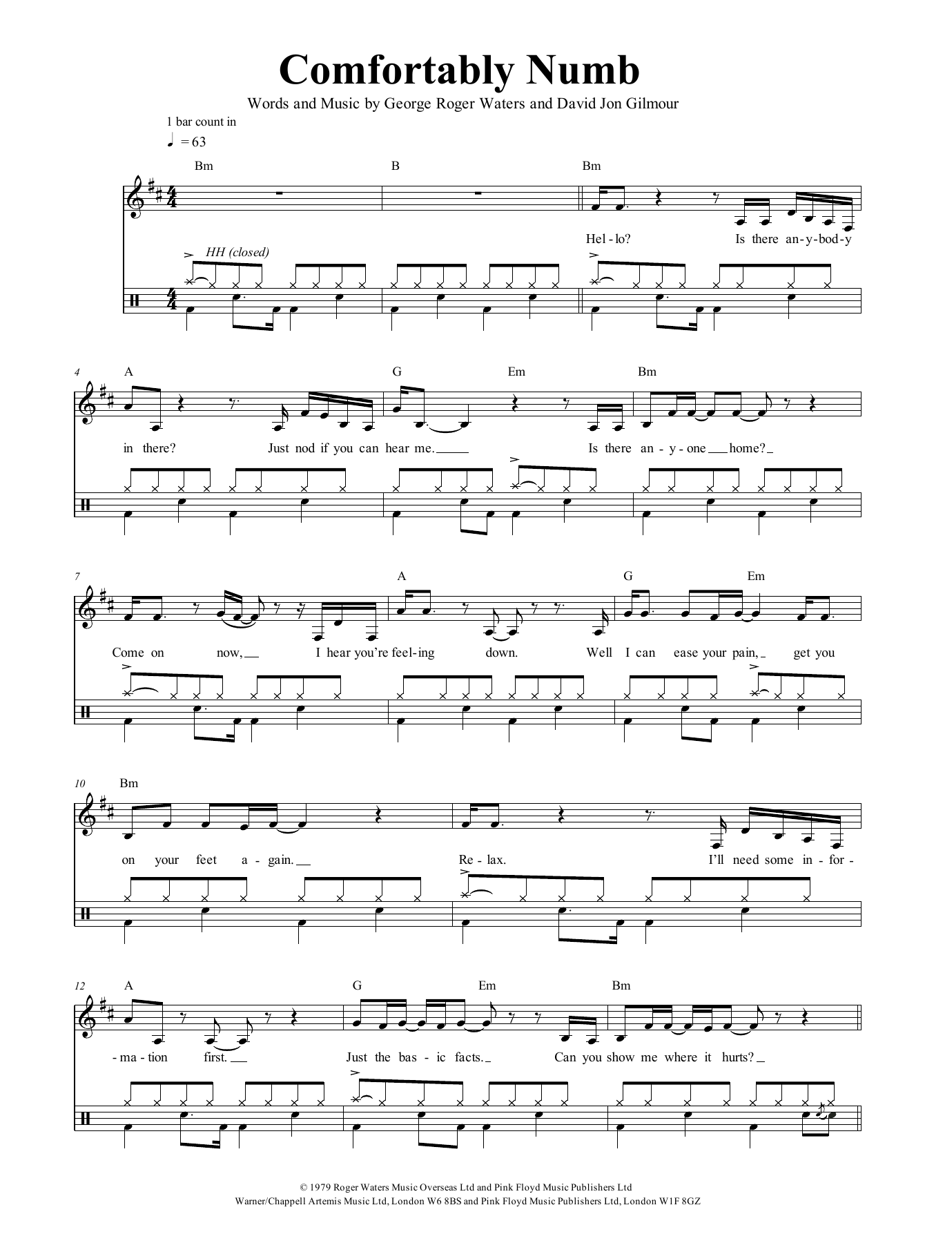 Pink Floyd Comfortably Numb Sheet Music Notes & Chords for Guitar Chords/Lyrics - Download or Print PDF