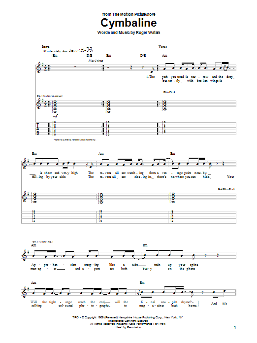 Pink Floyd Cymbaline Sheet Music Notes & Chords for Lyrics & Chords - Download or Print PDF