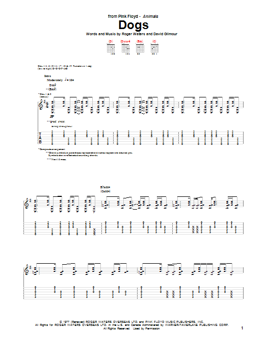 Pink Floyd Dogs Sheet Music Notes & Chords for Lyrics & Chords - Download or Print PDF
