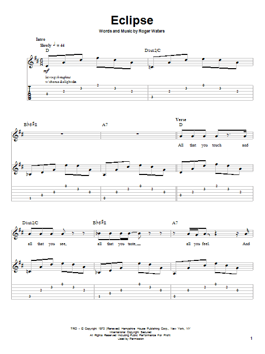 Pink Floyd Eclipse Sheet Music Notes & Chords for Guitar Tab Play-Along - Download or Print PDF
