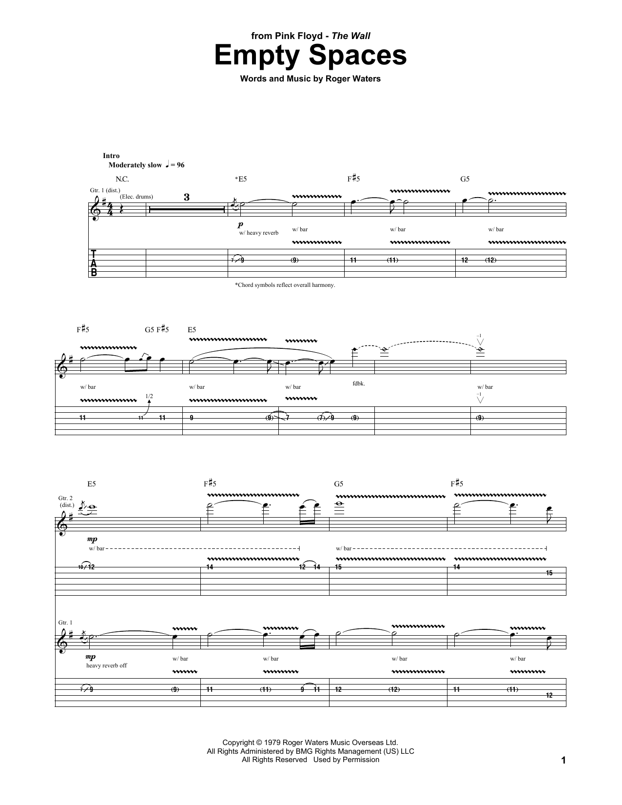 Pink Floyd Empty Spaces Sheet Music Notes & Chords for Guitar Tab - Download or Print PDF