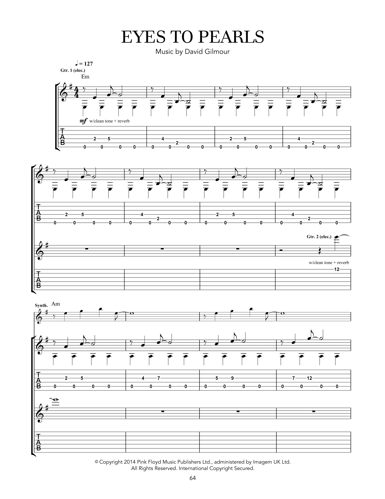 Pink Floyd Eyes To Pearls Sheet Music Notes & Chords for Guitar Tab - Download or Print PDF