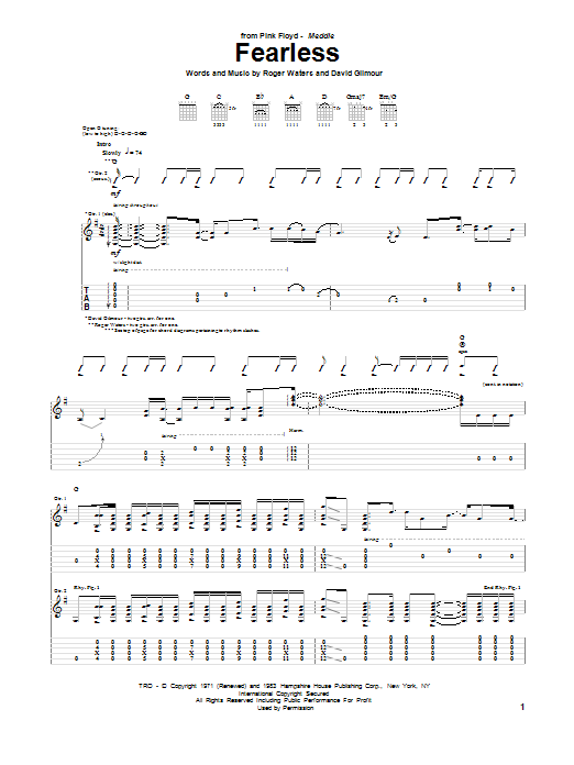 Pink Floyd Fearless Sheet Music Notes & Chords for Guitar Tab - Download or Print PDF