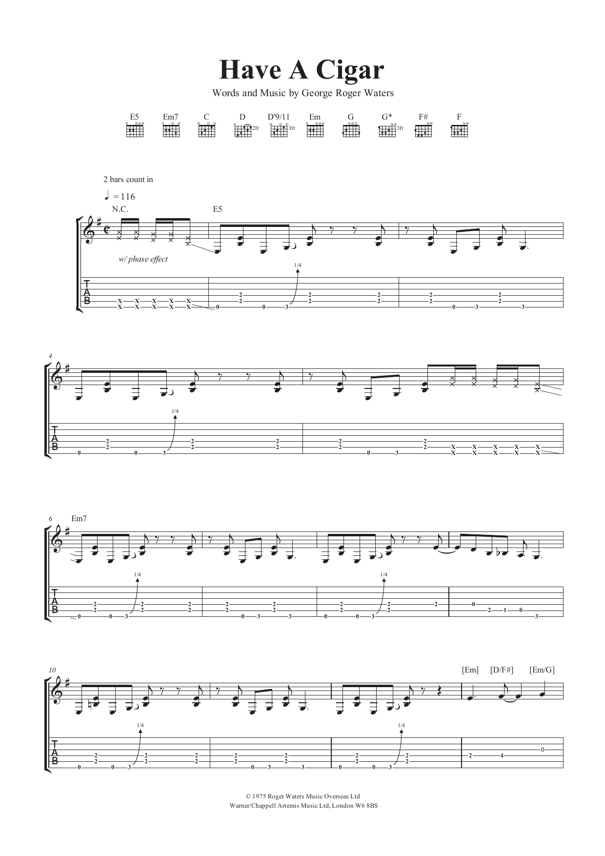 Pink Floyd Have A Cigar Sheet Music Notes & Chords for Lyrics & Chords - Download or Print PDF
