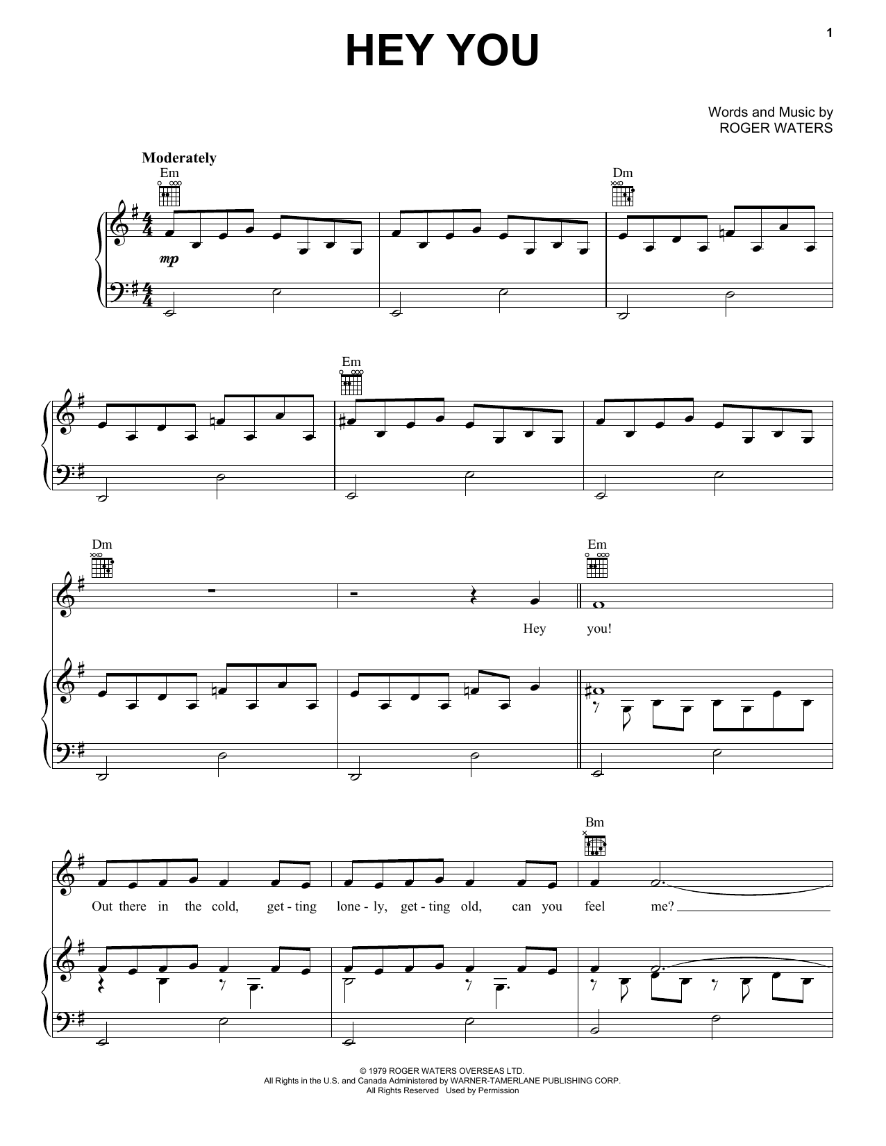 Pink Floyd Hey You Sheet Music Notes & Chords for Easy Guitar Tab - Download or Print PDF