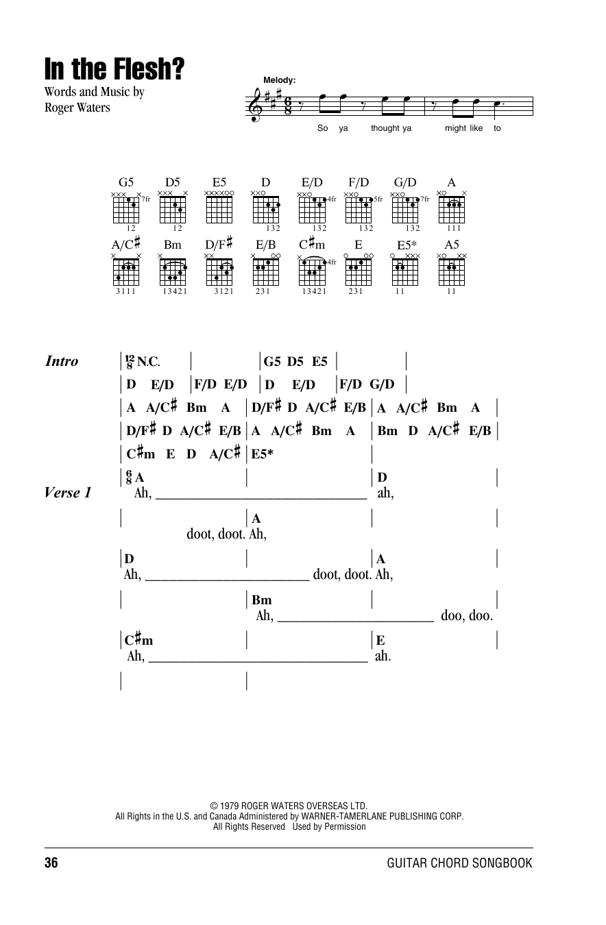 Pink Floyd In The Flesh? Sheet Music Notes & Chords for Lyrics & Chords - Download or Print PDF