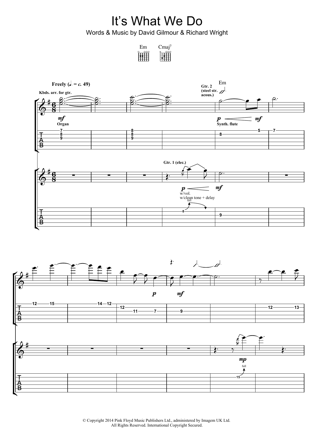 Pink Floyd It's What We Do Sheet Music Notes & Chords for Guitar Tab - Download or Print PDF