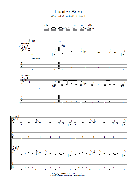 Pink Floyd Lucifer Sam Sheet Music Notes & Chords for Guitar Tab - Download or Print PDF