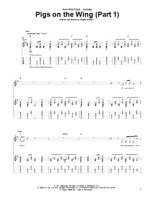Pink Floyd Pigs On The Wing (Part 1) Sheet Music Notes & Chords for Ukulele - Download or Print PDF