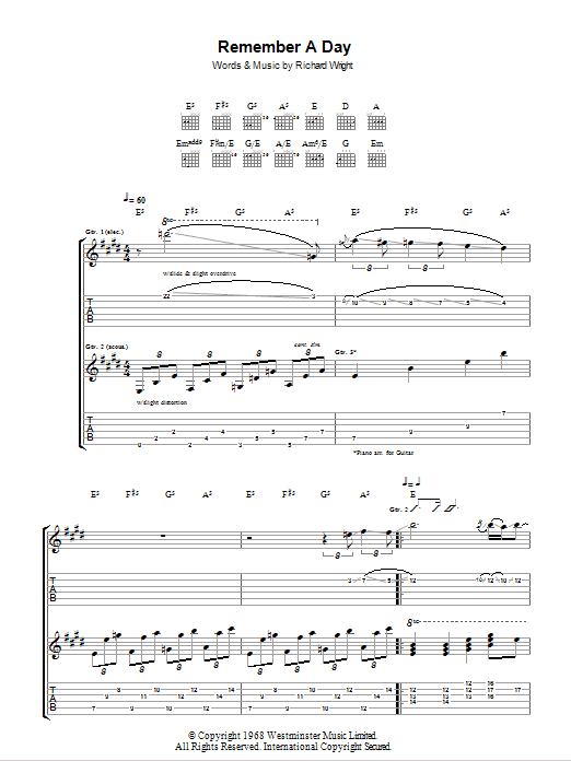 Pink Floyd Remember A Day Sheet Music Notes & Chords for Guitar Tab - Download or Print PDF