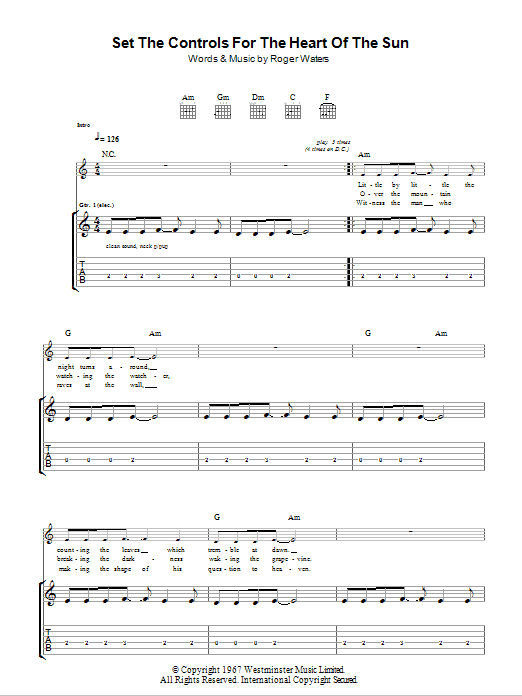 Pink Floyd Set The Controls For The Heart Of The Sun Sheet Music Notes & Chords for Guitar Tab - Download or Print PDF